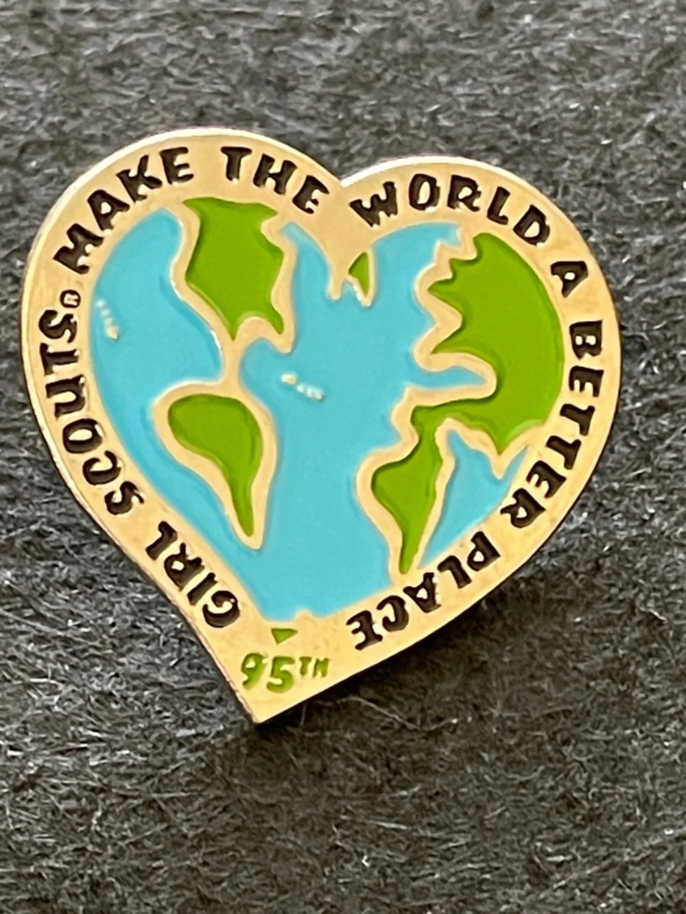 3 Girl Scouts Pins GS 100 Trefoil 95 Years 95 Heart Globe